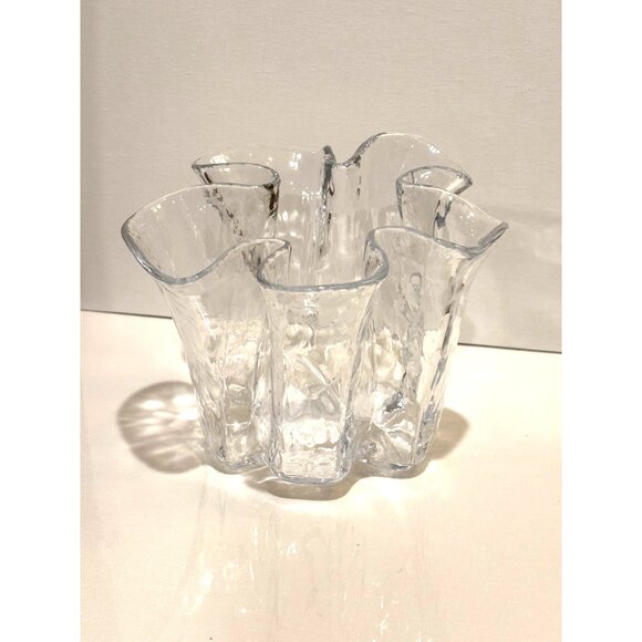 1970s Muurla "Eva" Scandinavian Clear Ice Handkerchief Ruffled Art Glass Vase - Picture 7 of 7